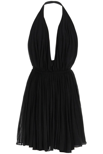 Shop Saint Laurent Pleated Mini Dress In Black