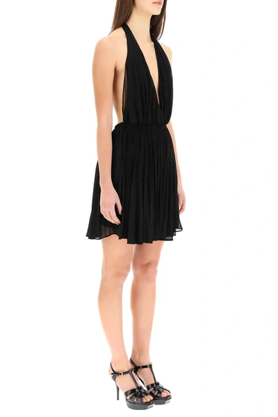 Shop Saint Laurent Pleated Mini Dress In Black