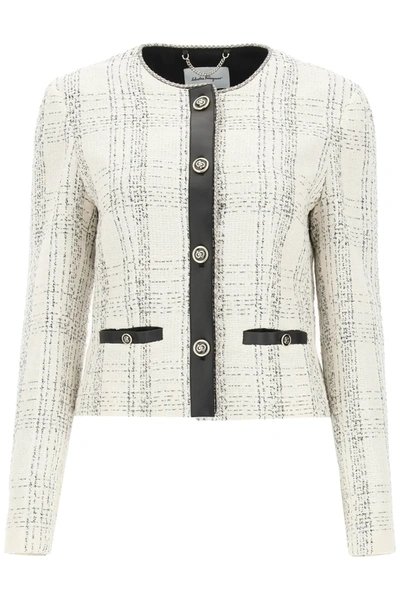 Shop Ferragamo Tweed And Leather Jacket In White,black