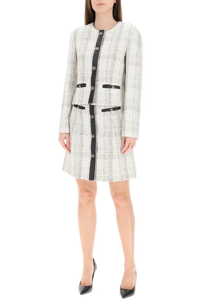 Shop Ferragamo Tweed And Leather Jacket In White,black