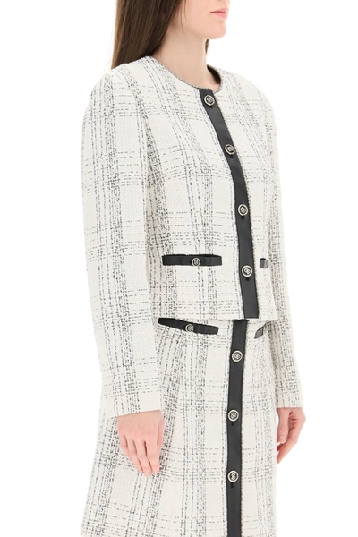 Shop Ferragamo Tweed And Leather Jacket In White,black