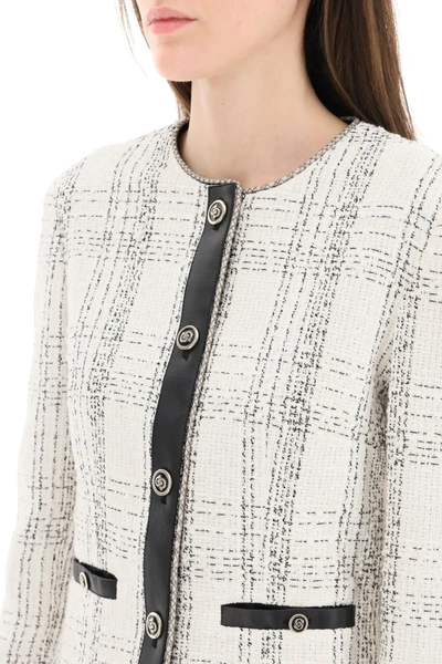 Shop Ferragamo Tweed And Leather Jacket In White,black