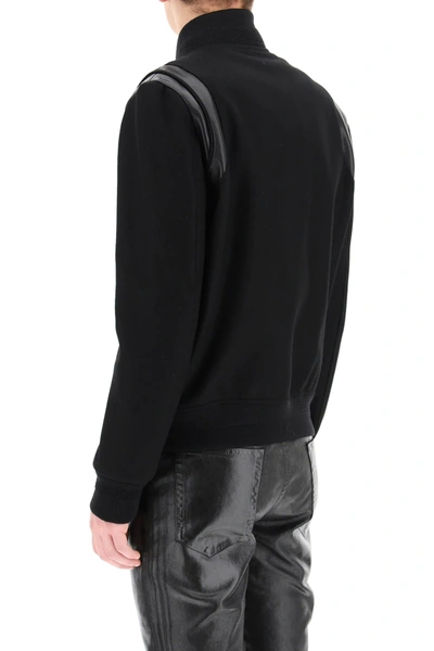 Shop Saint Laurent Teddy Bomber In Wool And Leather In Black