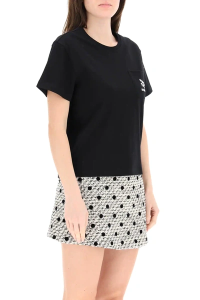 Shop Red Valentino T-shirt With Clover Embroidery In Black,white