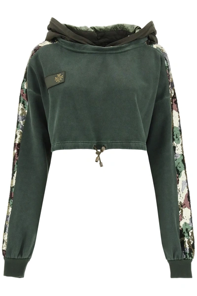 Shop Mr & Mrs Italy Cropped Sweatshirt With Camouflage Sequins In Red,gold,brown