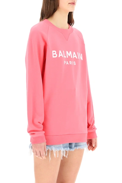 Shop Balmain Sweatshirt With Logo Print In Pink,white