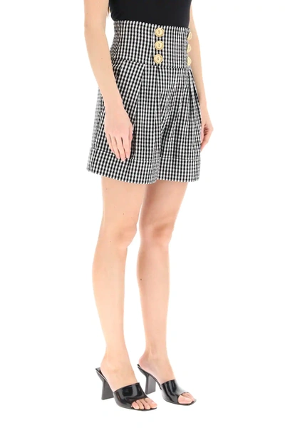 Shop Balmain Gingham Check Shorts In Black,white