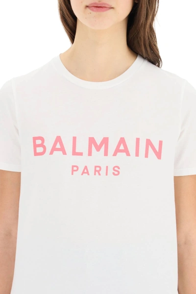 Shop Balmain T-shirt With Logo Print In White,pink