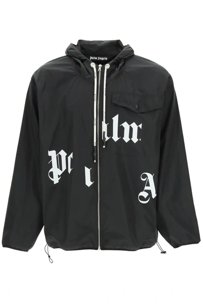 Shop Palm Angels Windbreaker Jacket With Logo In Black,white