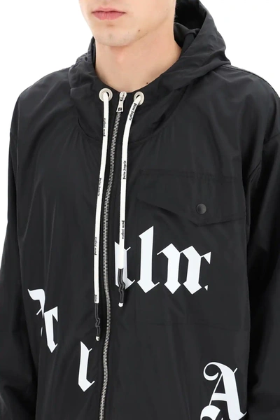 Shop Palm Angels Windbreaker Jacket With Logo In Black,white
