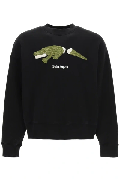 Shop Palm Angels Croco Patch Sweatshirt In Black,green,white