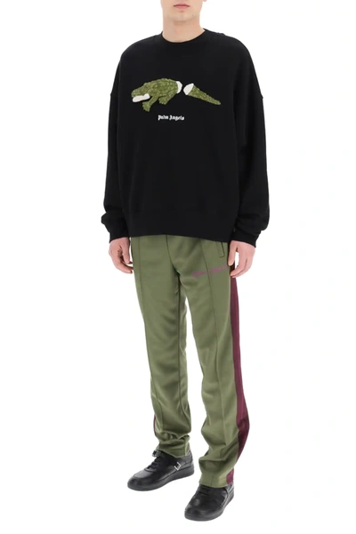 Shop Palm Angels Croco Patch Sweatshirt In Black,green,white