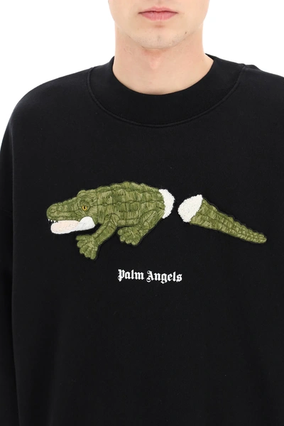 Shop Palm Angels Croco Patch Sweatshirt In Black,green,white