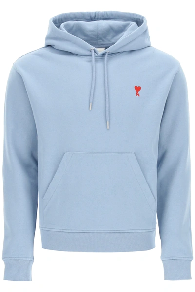 Shop Ami Alexandre Mattiussi Hooded Sweatshirt Ami De Coeur Patch In Light Blue