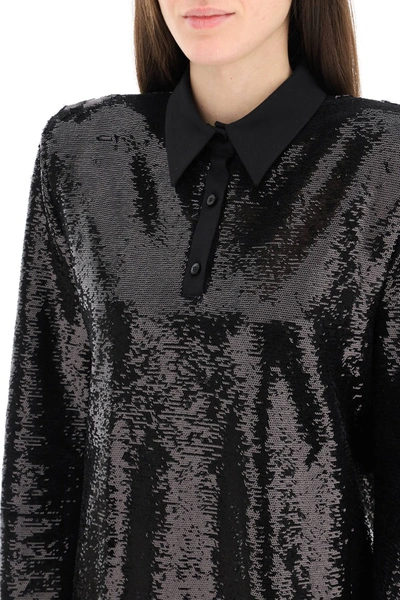Shop Attico Mini Dress With Sequins In Black,metallic