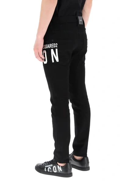 Shop Dsquared2 Icon Print Skater Fit Jeans In Black