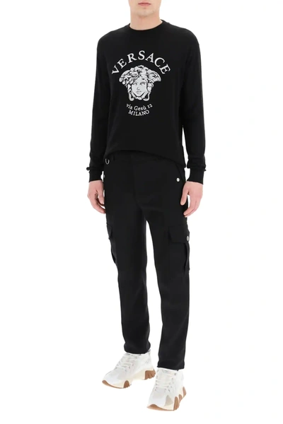 Shop Versace Sweater Medusa Via Gesù 12 In Black,grey