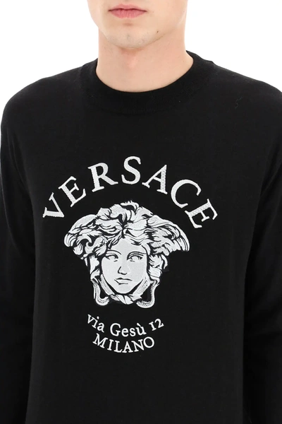 Shop Versace Sweater Medusa Via Gesù 12 In Black,grey