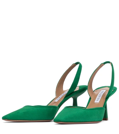 Shop Aquazzura Maia 75 Suede Slingback Pumps In Green