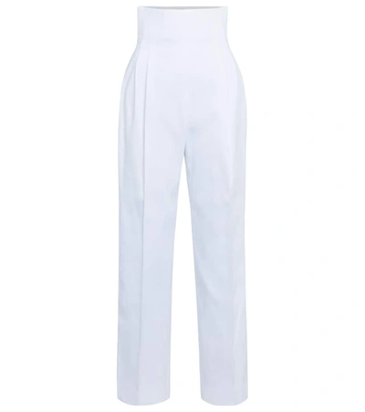 Shop Alaïa High-rise Cotton Gabardine Pants In White