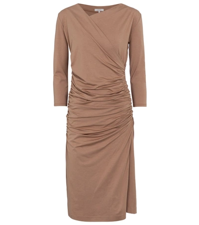 Shop Dorothee Schumacher Fascinating Drapes Cotton-blend Midi Dress In Brown