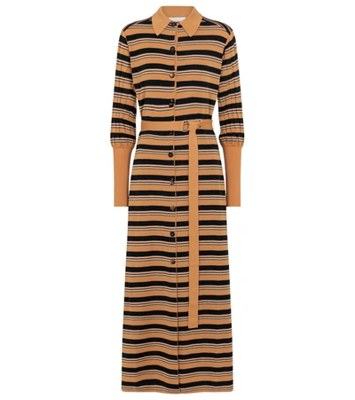 Shop Chloé Striped Wool-blend Shirt Dress In Orange