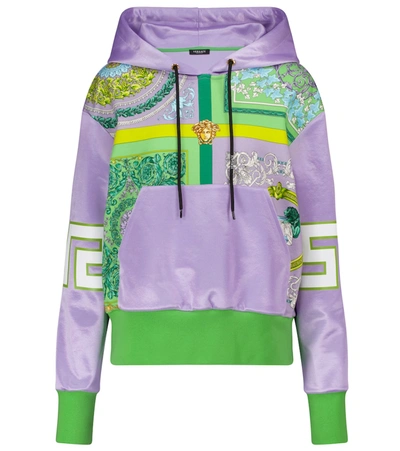 Shop Versace Barocco Jersey Hoodie In Purple