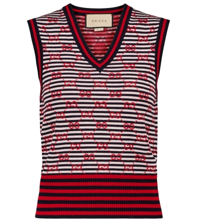 Shop Gucci Gg Jacquard Wool Sweater Vest In Red