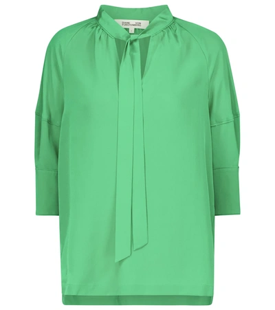 Shop Diane Von Furstenberg Lynn Silk Crêpe De Chine Blouse In Green
