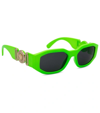 Shop Versace Logo Sunglasses In Green