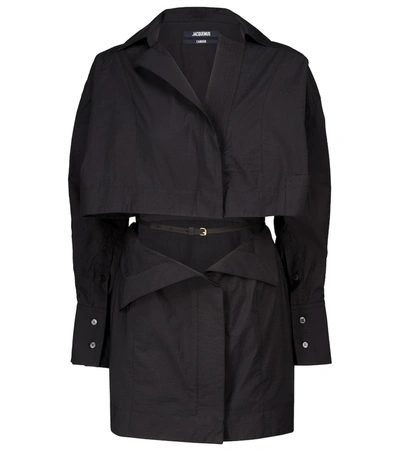 Shop Jacquemus La Robe Terraio Cotton-blend Minidress In Black