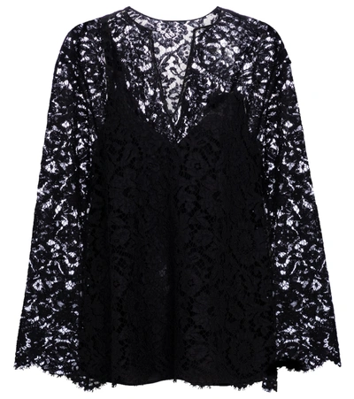 Shop Valentino Floral Lace Blouse In Black