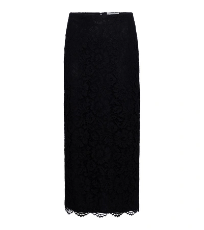 Shop Valentino Floral Lace Midi Skirt In Black