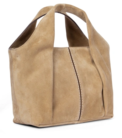Shop Tod's Shirt Mini Suede Tote In Brown