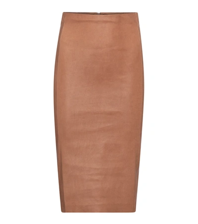Shop Stouls Scarlett High-rise Leather Midi Skirt In Brown