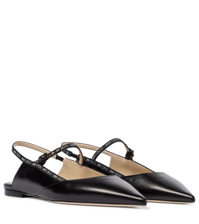 Shop Jimmy Choo Ree Leather Slingback Ballet Flats In Black