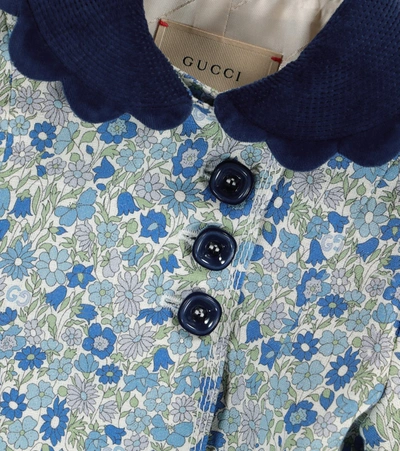 Shop Gucci Floral Linen Coat In Blue