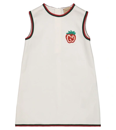 Gucci Kids' Jersey Dress With Gg Strawberry Patch In White Mix