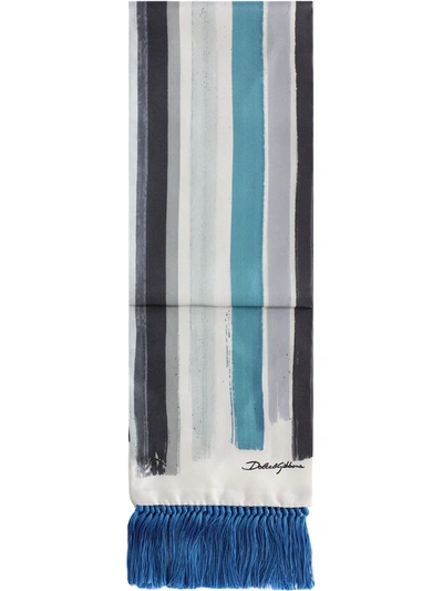 Shop Dolce & Gabbana Stripe-print Fringed-edge Scarf In Blue