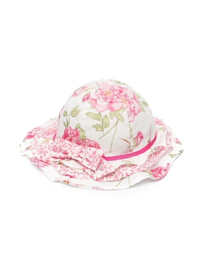 Shop Monnalisa Rose Print Bow-embellished Hat In White