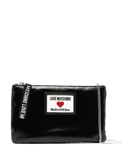 Shop Love Moschino Faux-leather Logo-patch Crossbody Bag In Black