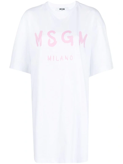 Shop Msgm Logo Print T-shirt Dress In White