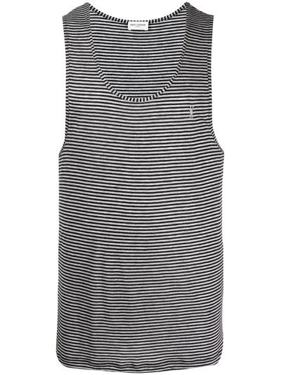 Shop Saint Laurent Striped Vest With Embroidered Logo In Black