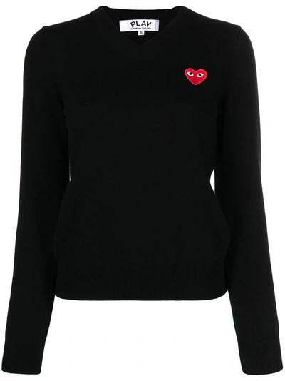 Comme Des Garçons Play Motif V-neck Jumper In Black