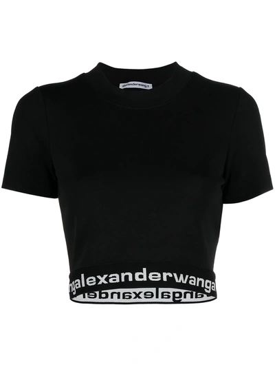 Shop Alexander Wang Logo-tape Cropped T-shirt In Black