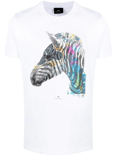 Shop Paul Smith Zebra-print Crew-neck T-shirt In White