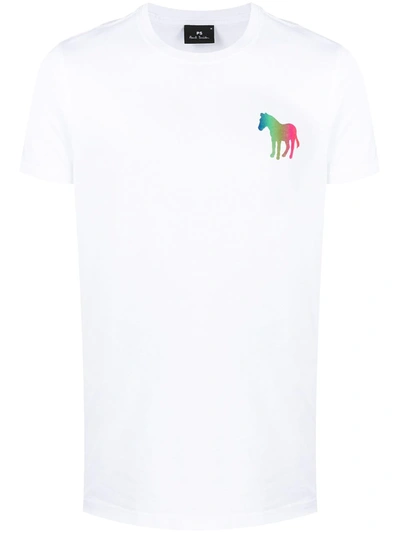 Shop Paul Smith Horse-print Crew-neck T-shirt In White