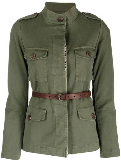 Shop Bazar Deluxe Belted Waist Safari Jacket In Green