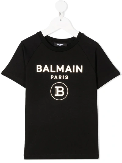 Shop Balmain Foil Logo-print T-shirt In Black