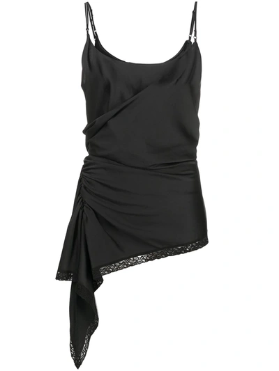 Shop Alexander Wang T Gathered Lace-trim Top In Black